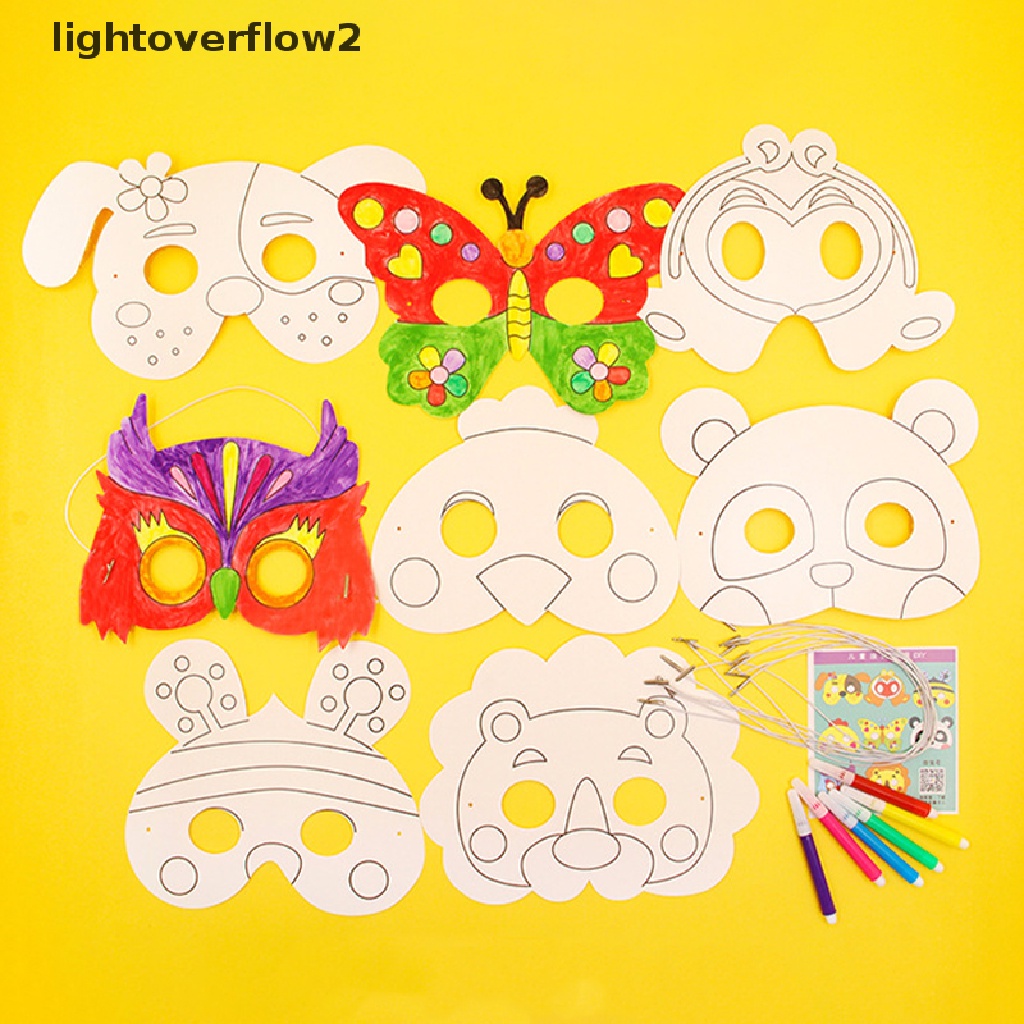 (lightoverflow2) 8pcs Masker Gambar Kartun Hewan DIY Untuk Kerajinan Tangan