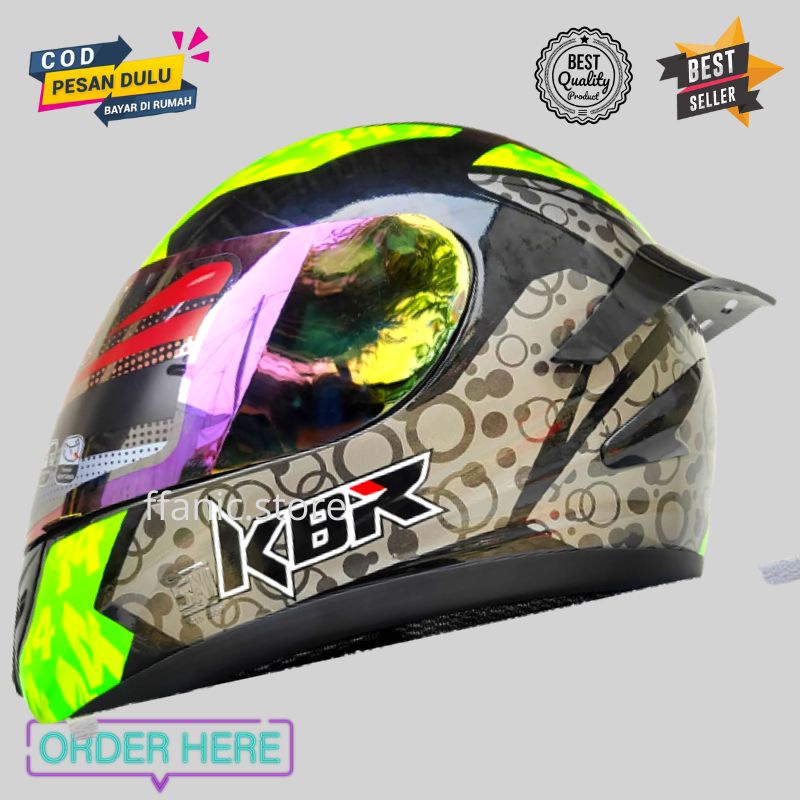 helm murah helm full face paket ganteng visor kaca rainbow pelangi helm dewasa aksesoris motor helm