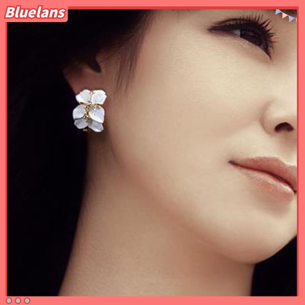 Bluelans Cute Gardenia Flower Rhinestone Inlaid Ear Studs Women Earrings Jewelry Gift