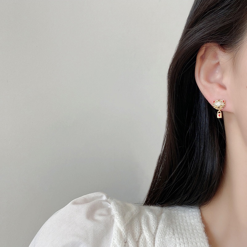 Anting Tusuk Sterling silver 925 Desain Harimau Kecil Hias Zircon Untuk Wanita