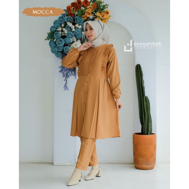 ANDINE ANNASIHAH DAN NAZLA BY AKU KARISSA NEW ONE SET STELAN CELANA  itycrepe adem baju muslim wanita syari casual pastel hijab fashion