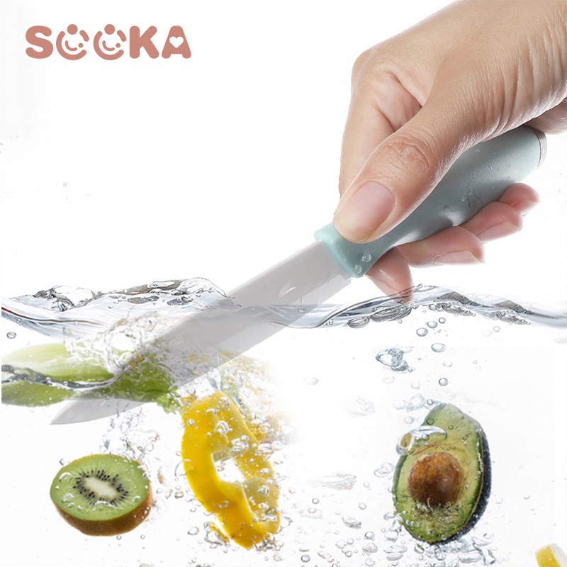 SOOKA Pisau Dapur Keramik Set 3in1(Pisau,Peeler) + Talenan Bahan PP Mudah Dibersihkan SK-ECA1098