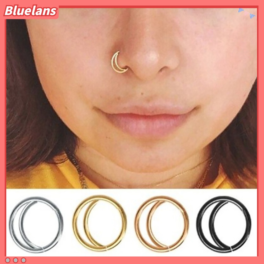 1pc Cincin Hoop Hidung Bentuk Bulan Bahan Stainless Steel Gaya Indian