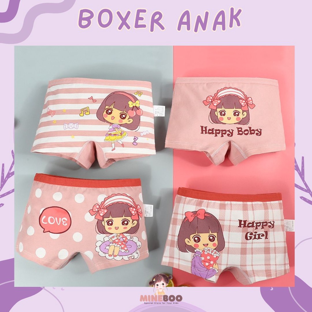 mineboo BOXER ANAK celana dalam anak perempuan CD anak perempuan  Boxer corak anak  HAPPY GIRL