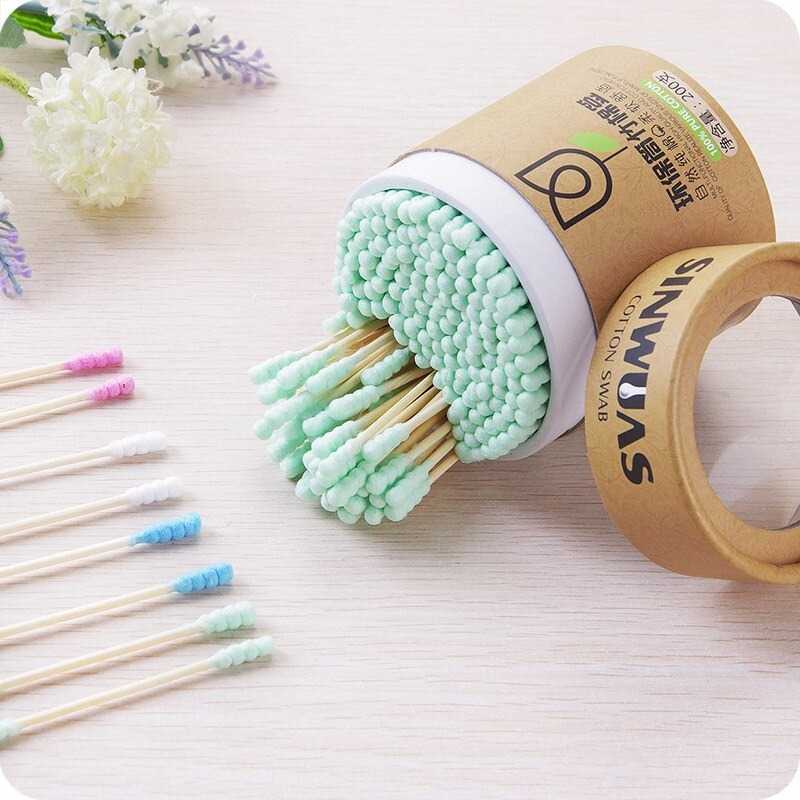 HC 200 pcs Cotton Buds Bambu Pembersih Telinga Korek Kuping