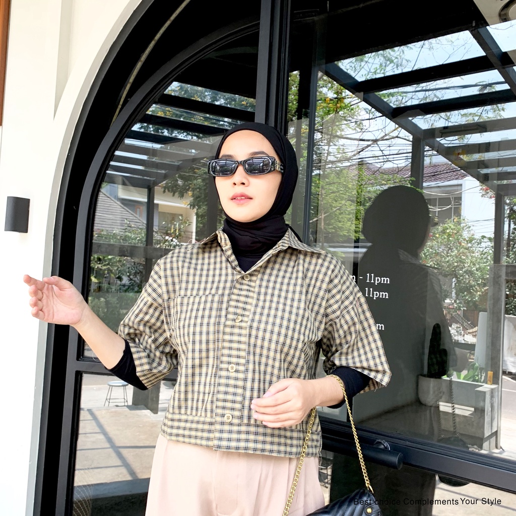 Zena Crop Basic Atasan Wanita Kemeja Sirt By Mahyra