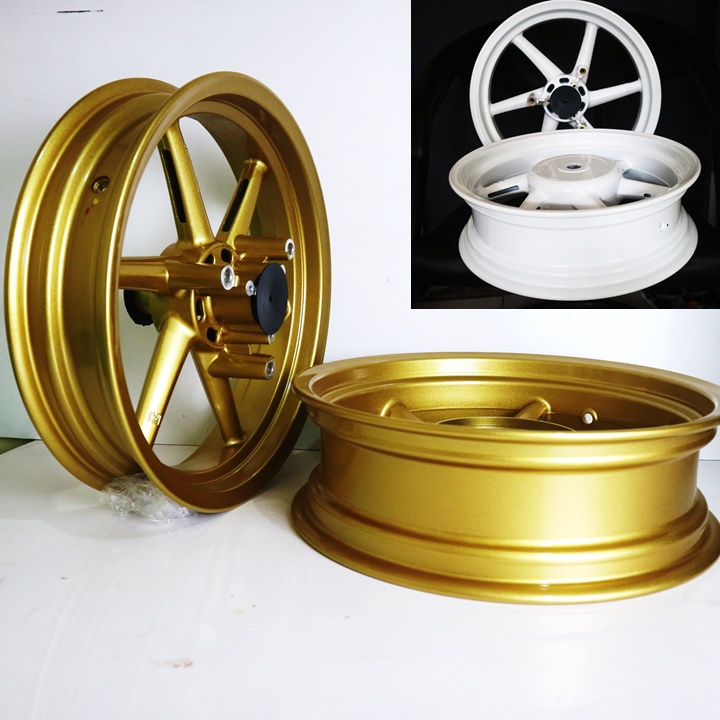 velg aerox lexi ukuran 14x300/400 vrossi model rcb copy tipe sprin rc sanca palang 6 gold dan putih 