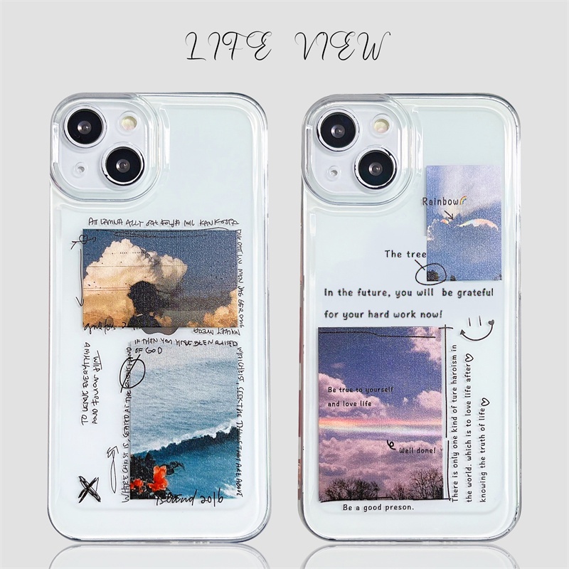 Casing Soft Case TPU Motif Langit Biru + Awan + Pemandangan Untuk IPhone 13 / 14 / 13 / 12 / 11 Pro Max / X / XR / 8 / 7 +