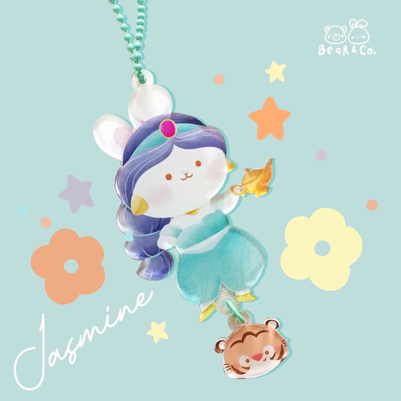keychain disney princess bunny - ariel / tinkerbell / snow white / tiana / belle / jasmine / aurora / alice in wonderland