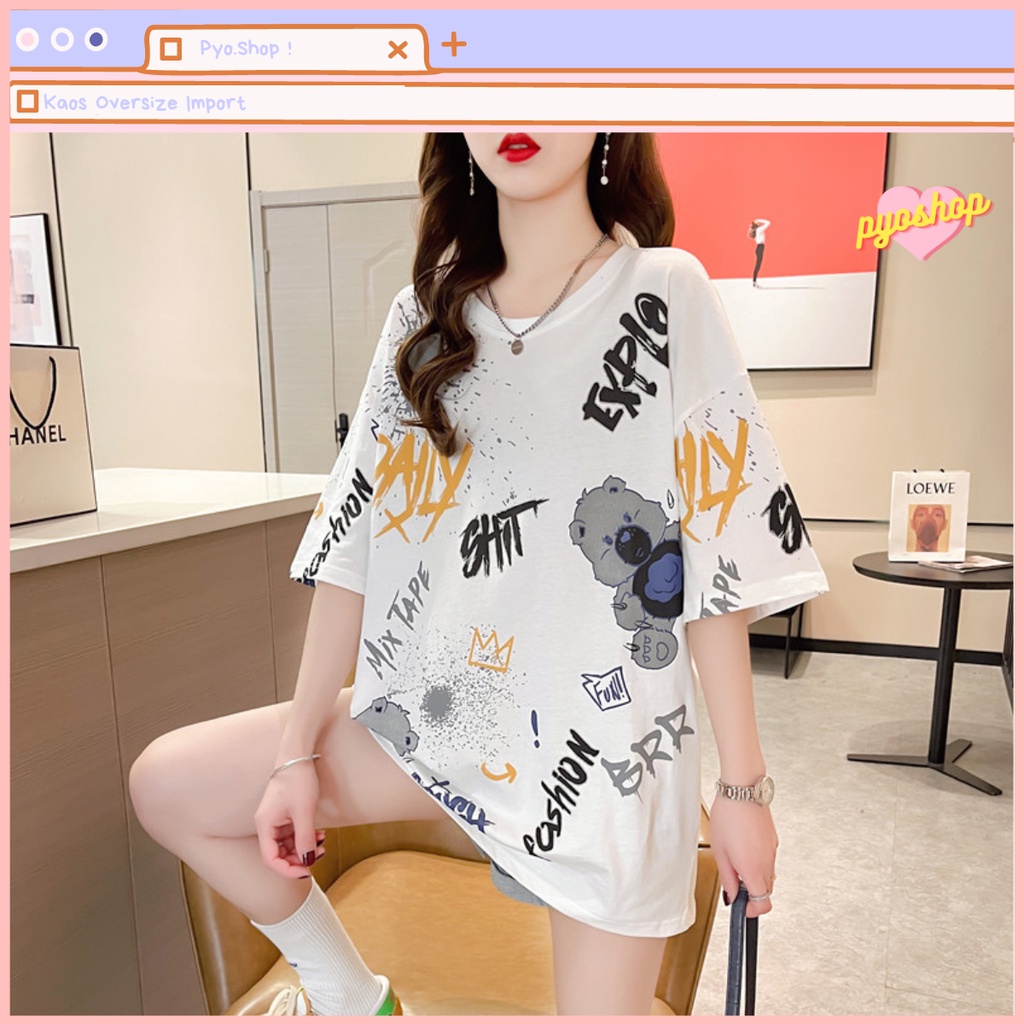 Oversize Kaos Import Longgar Motif Bear Explo