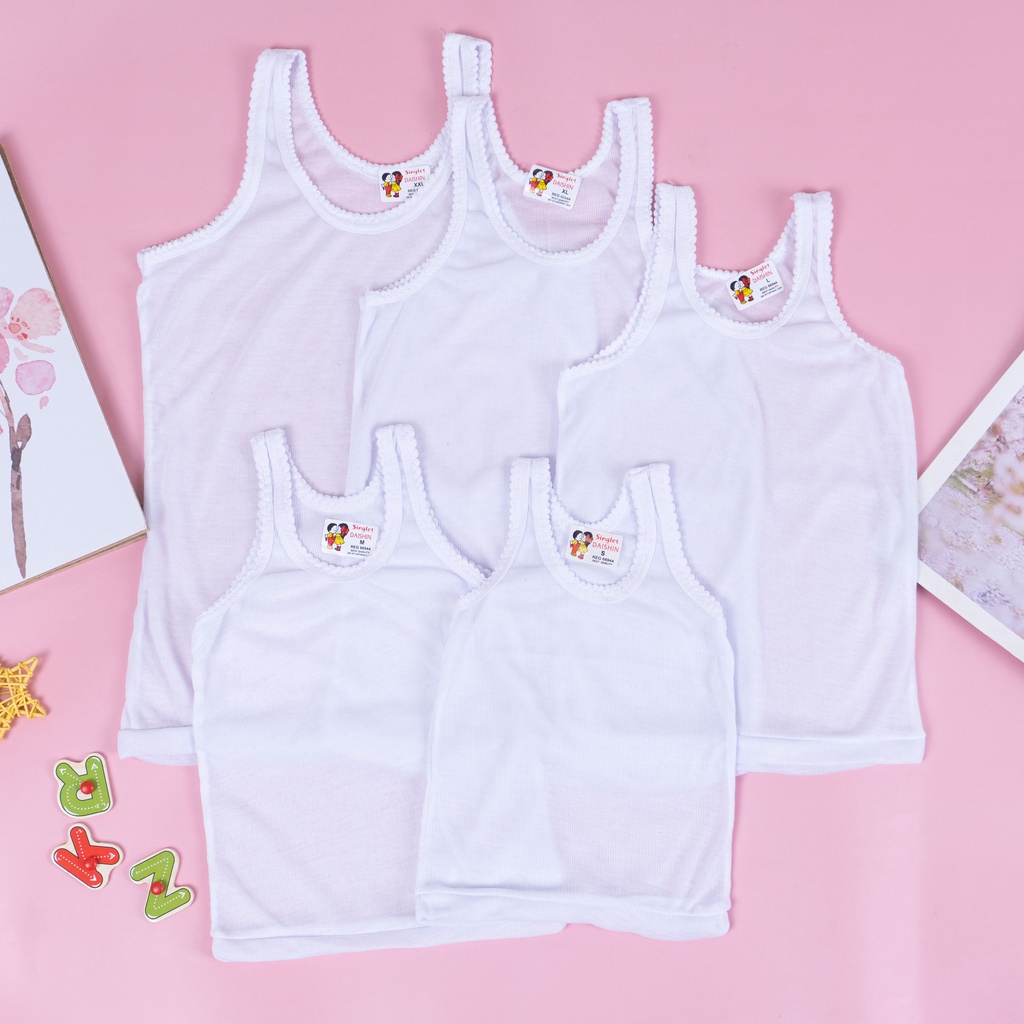 IL - Kaos Dalam Singlet Putih &amp; Warna Polos | Star &amp; Motif Bayi Anak Balita Paud TK SD Cowok Cewek Laki Perempuan Daishin