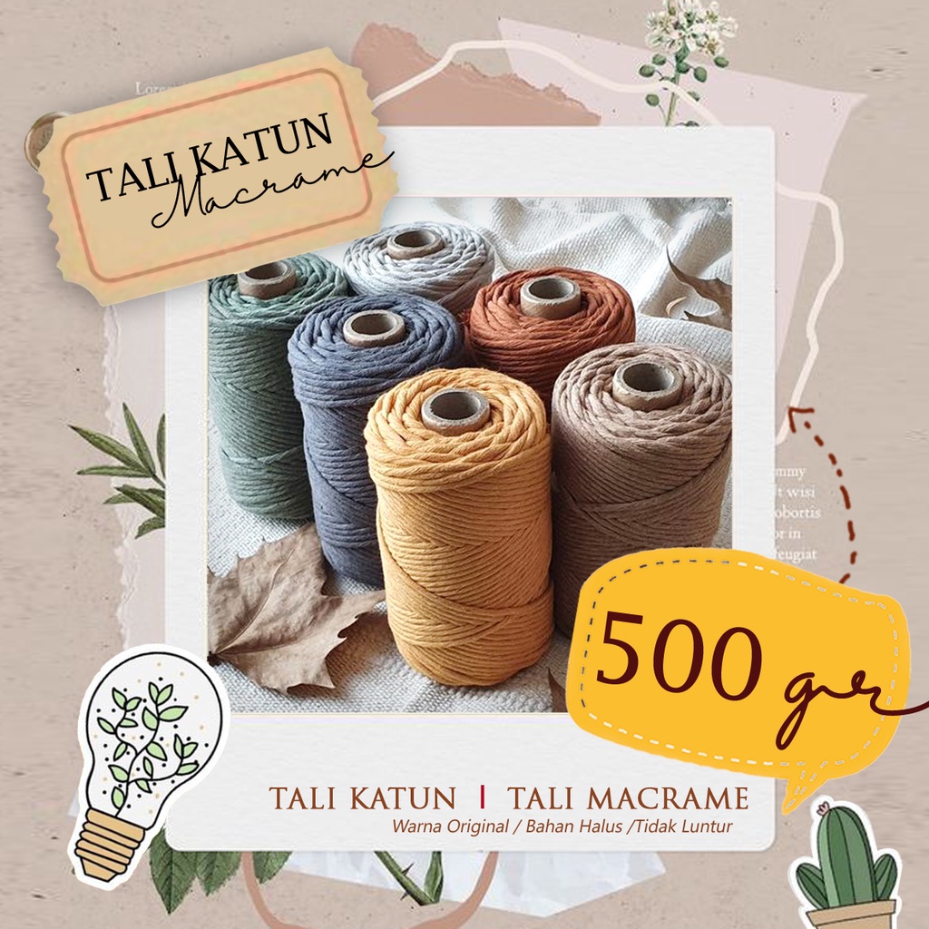 Tali Macrame Katun Warna 4mm kemasan 500gr