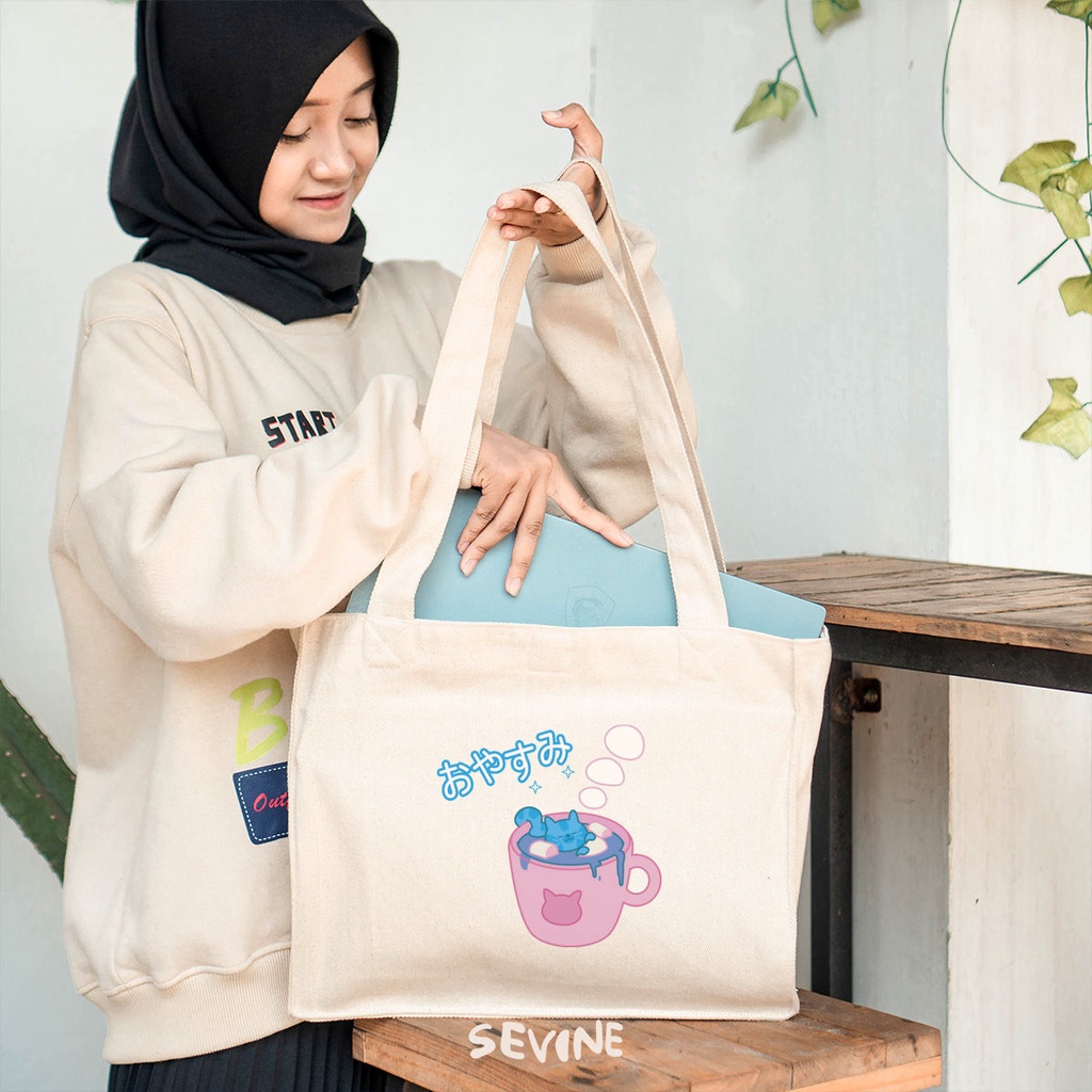 Sevine Totebag Kanvas Daisy Tas Wanita Tote Bag Kantong Laptop Kuliah Sekolah Kerja Cat Aesthetic - KR