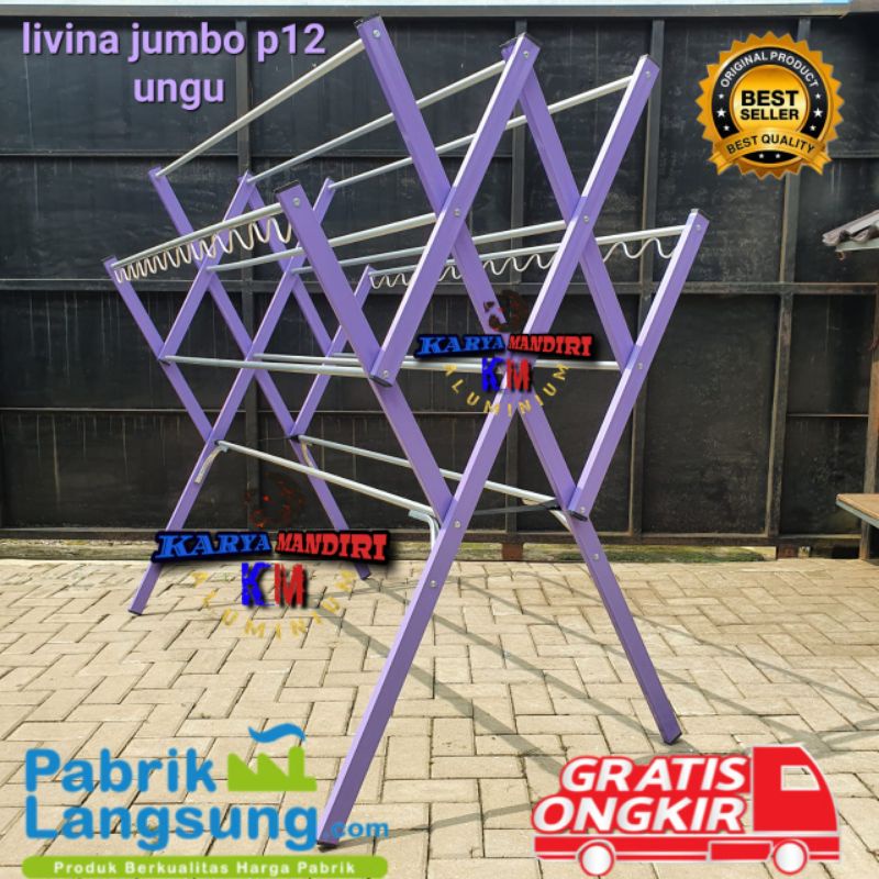 Jemuran Baju Livina Jumbo p12 / Pakaian / Lipat / Aluminium Warna /180 CM / 1,8 Meter / ungu