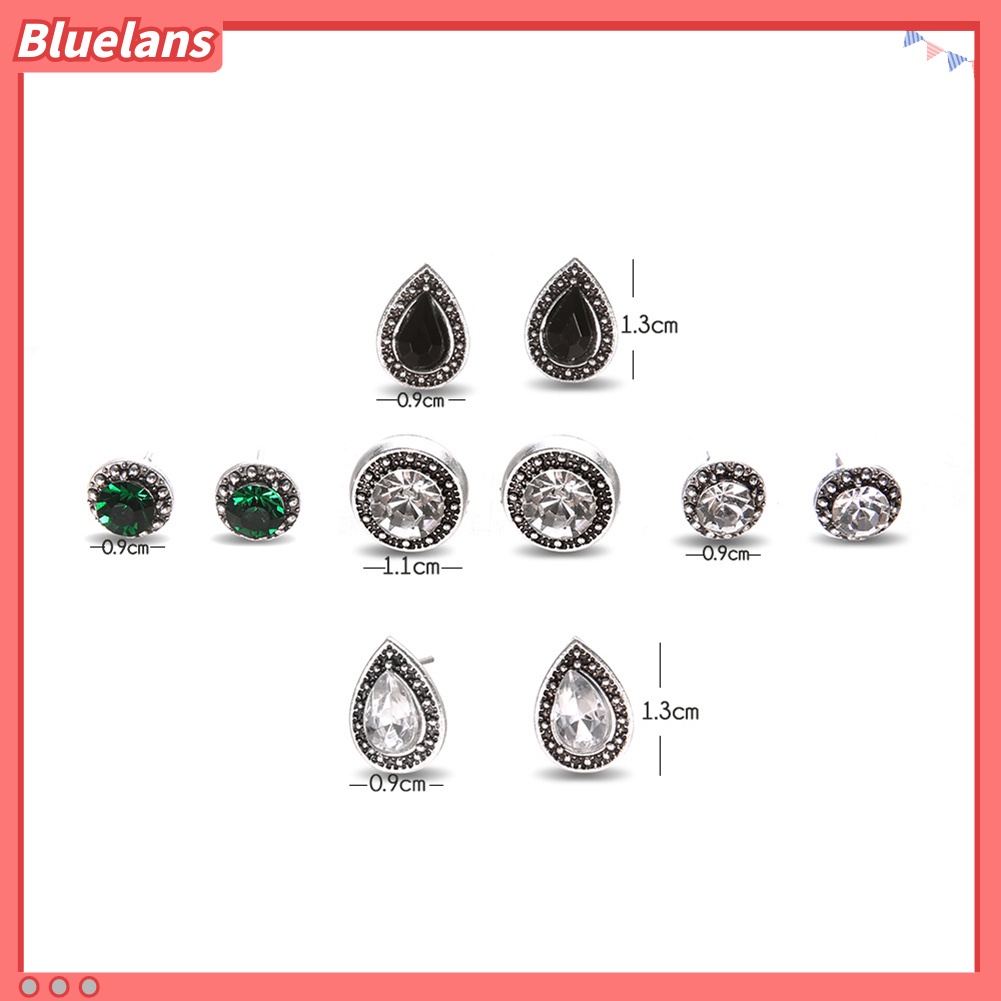 Bluelans 5 Pairs Round Waterdrop Shape Ear Studs Set Women Retro Party Earrings Jewelry