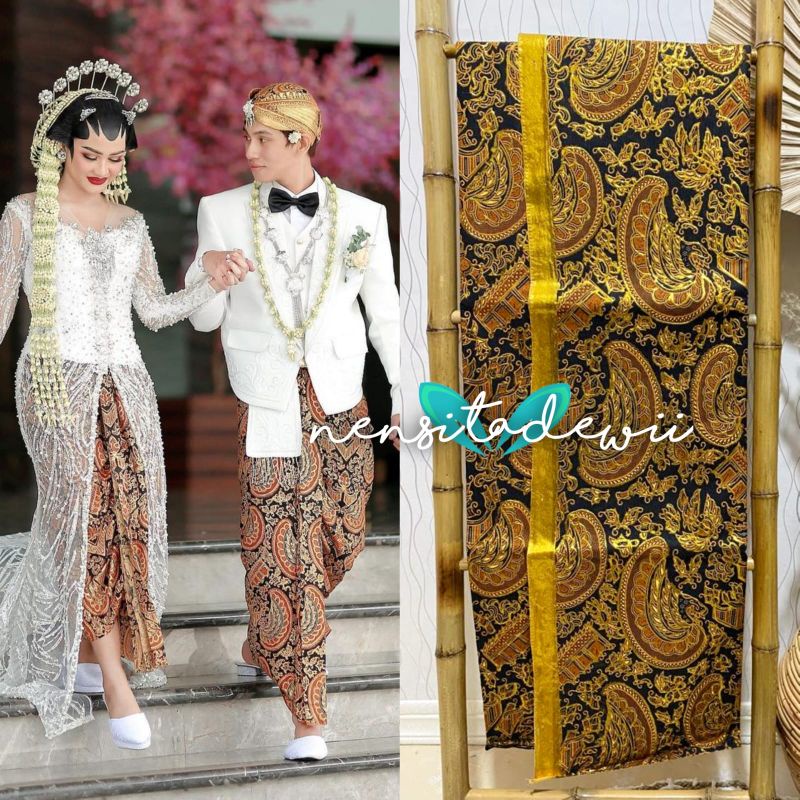 Sepasang Jarik Wiru Instan + Blangkon Prada Pengantin, Motif Semenromo