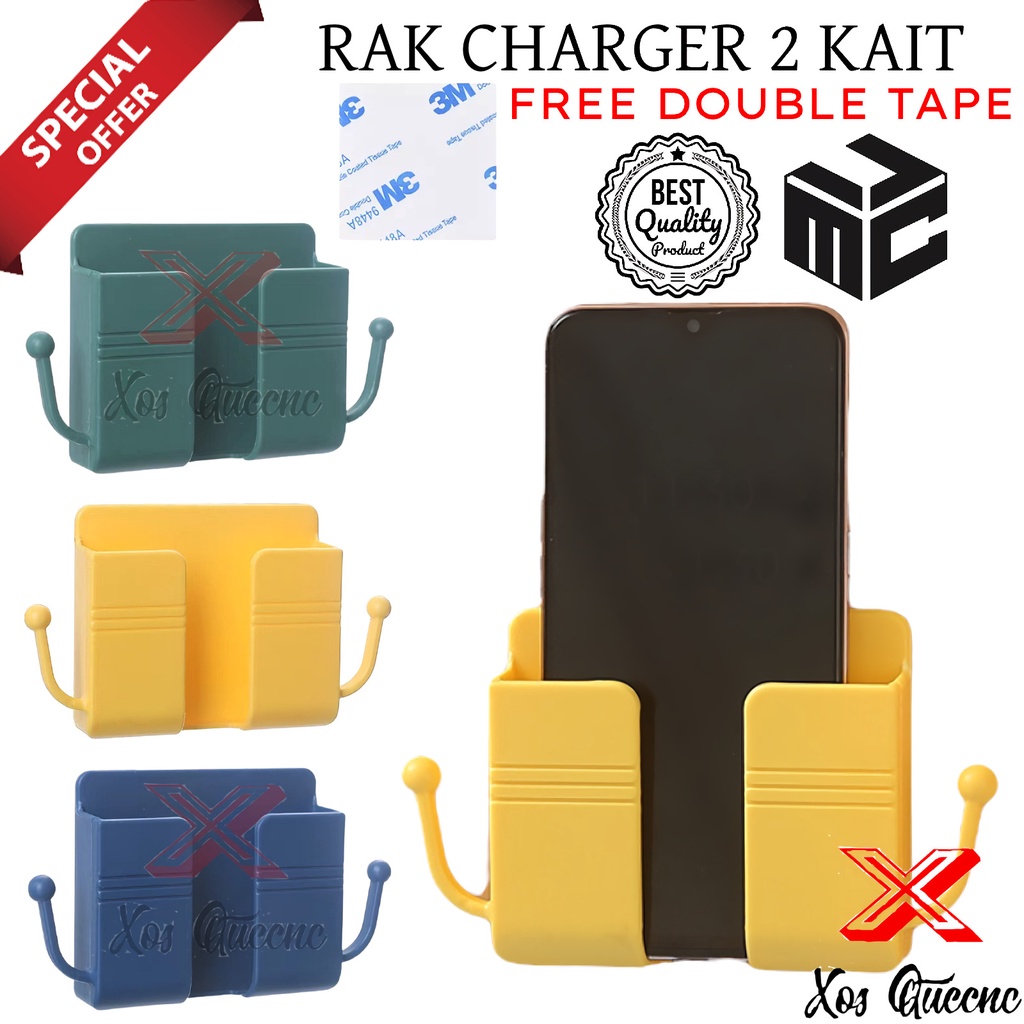 [XOQ] RAK CHARGER 2 KAIT / HOLDER HP TEMPEL DINDING DENGAN 2 KAIT GANTUNGAN SERBAGUNA / RAK CHARGER KUPING