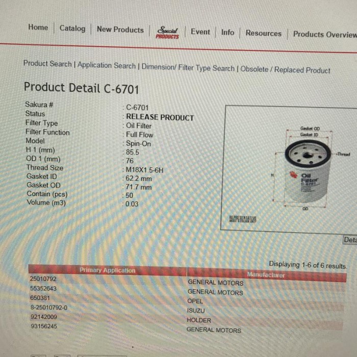 [COD] Filter Oli Opel Blazer D65423 / 2501079Z  C 6701Am  Sakura -51665 / Perlengkapan Aksesoris Suk