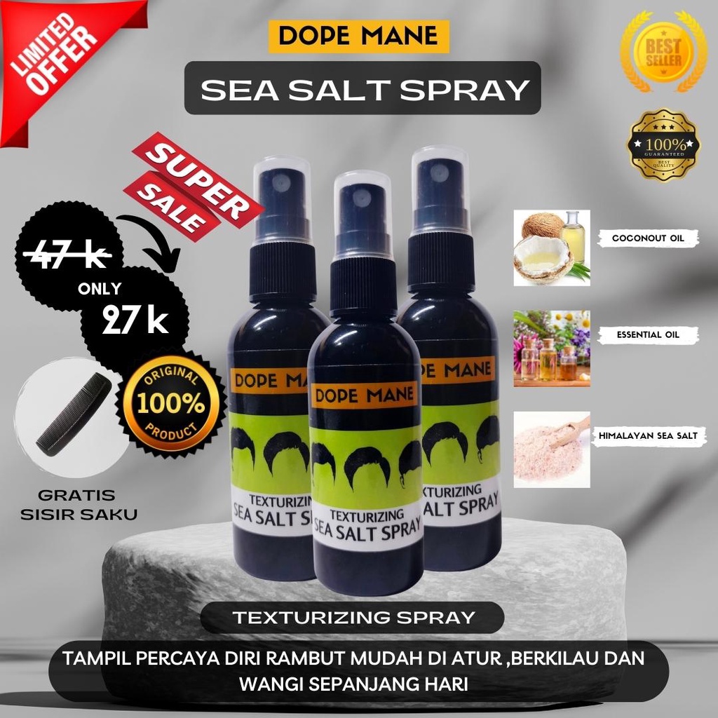 SEA SALT HAIR TEXTURIZING SPRAY DOPE MANE + GRATIS SISIR SAKU