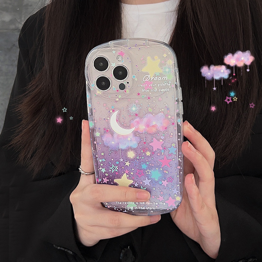 Case Pelindung Transparan Motif Bulan Bintang Ungu Untuk Iphone 14 11 12 13 PRO MAX