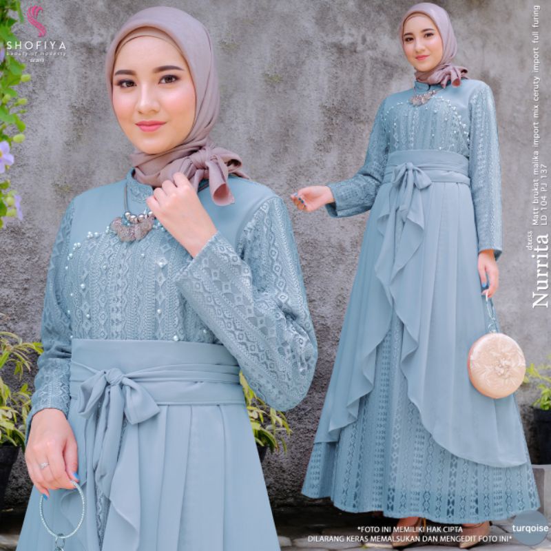 Nurita Dress // Gamis Brokat Malika import//Gamis Ceruty full furing