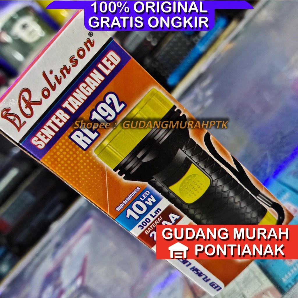 Senter tangan LED High Brightness RL-192 10w Rolinson Menggunakan BATERAI AA/A2 Flashlight Senter