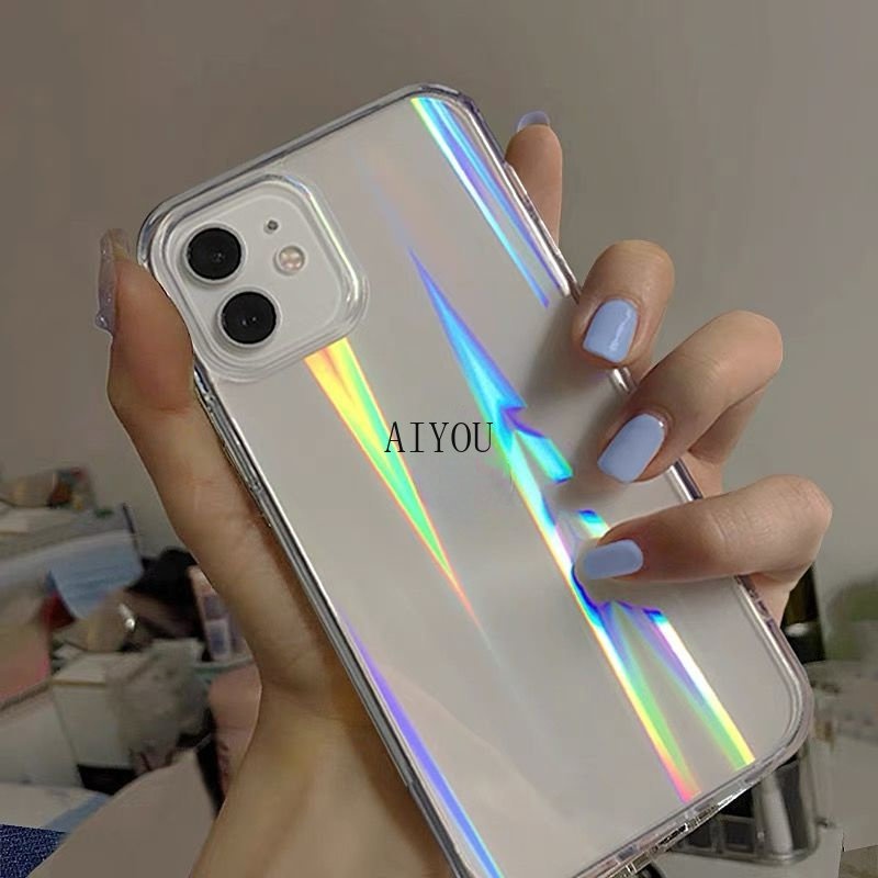 Case Bahan Akrilik Transparan Warna Gradasi Pelangi Untuk iPhone 14 Pro Max 13 X XS Max XR 12 Mini 11 Pro Max 6 6S 7 8 Plus