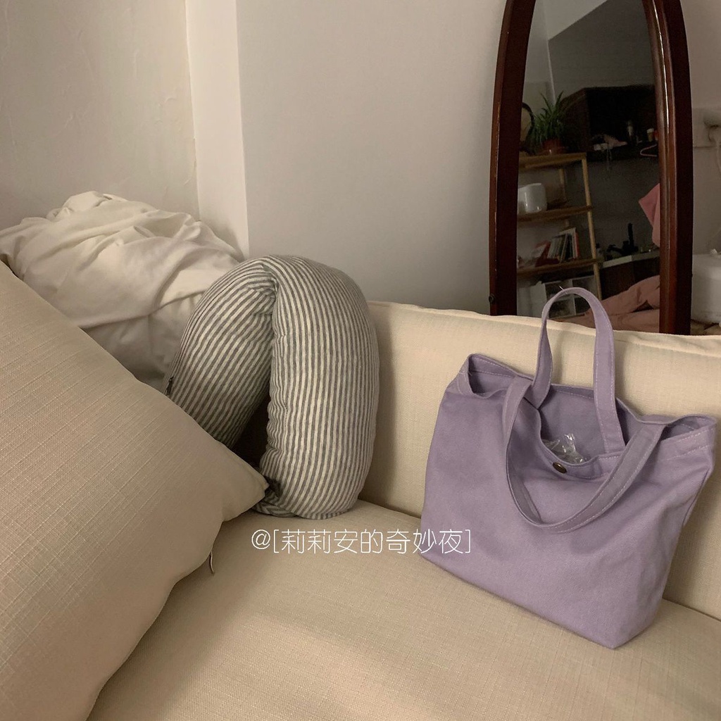 ☫◐✤Sera Lilian Macaron Tote Bag Wanita Baru Tas Tangan Mini Kanvas Tas Siswa Wanita Versi Korea Taro Ungu