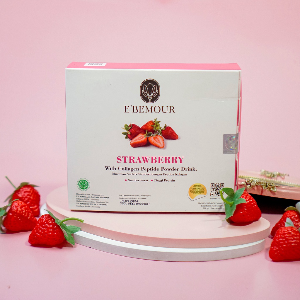 EBEMOUR Collagen Drink Strawberry Minuman Kolagen Pemutih Kulit - Minuman Kolagen Glutathione Pencer