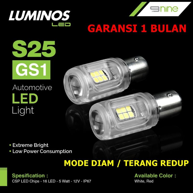 LAMPU LED REM MOBIL S25 PUTAR LUMINOS EXTREME BRIGHT CHIP CSP 16 MATA MERAH