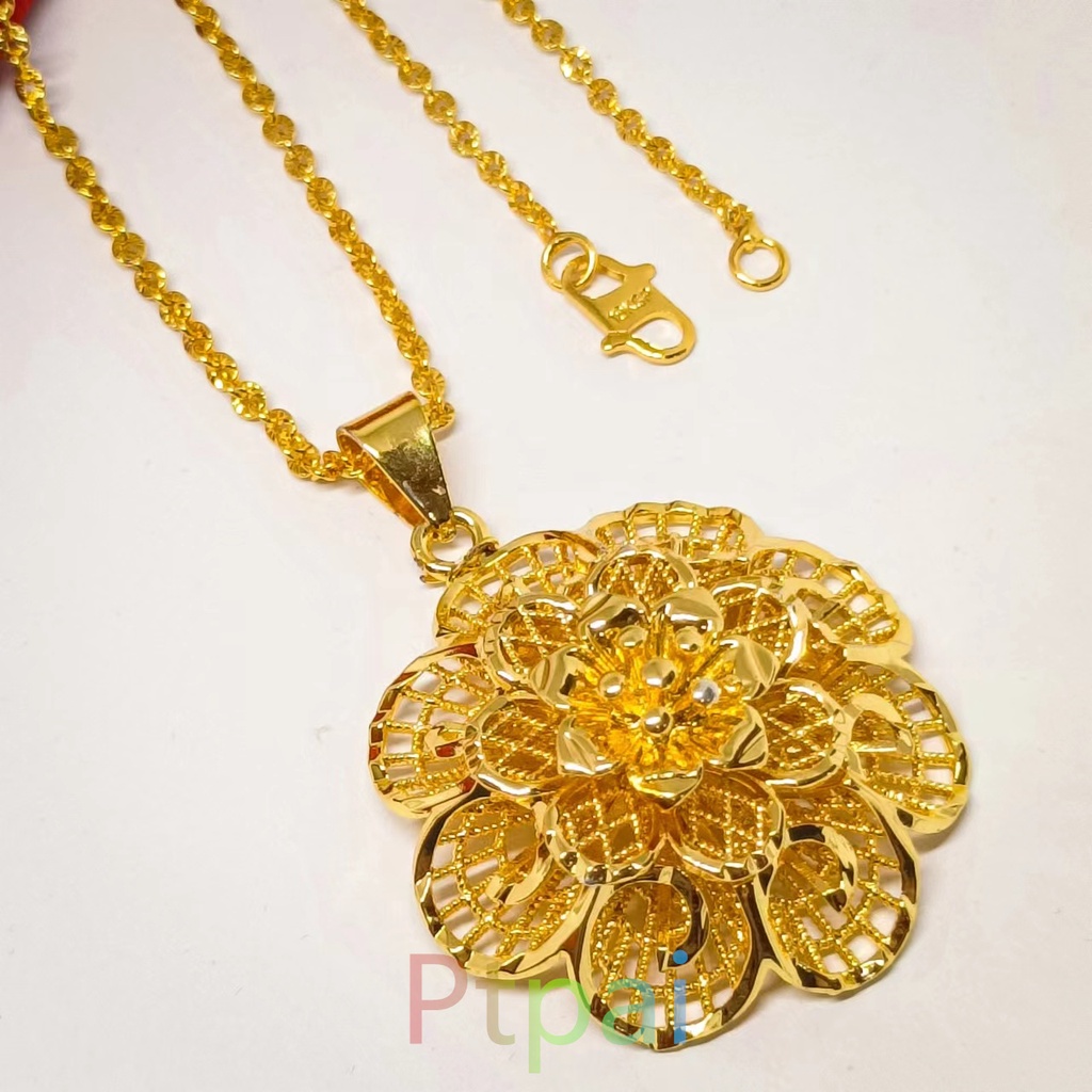 satu set gelang kendari+kalung+cincin gold 24K perhiasan hadiah bunga fashion dubai xuping terbaru