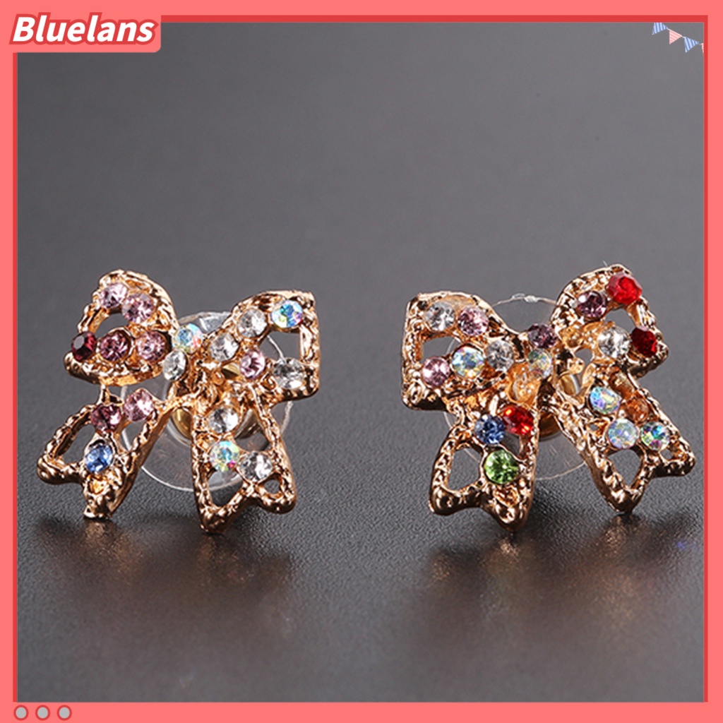Bluelans 1 Pasang Anting Klip Lapis Emas Anti Karat Bentuk Pita Untuk Wanita
