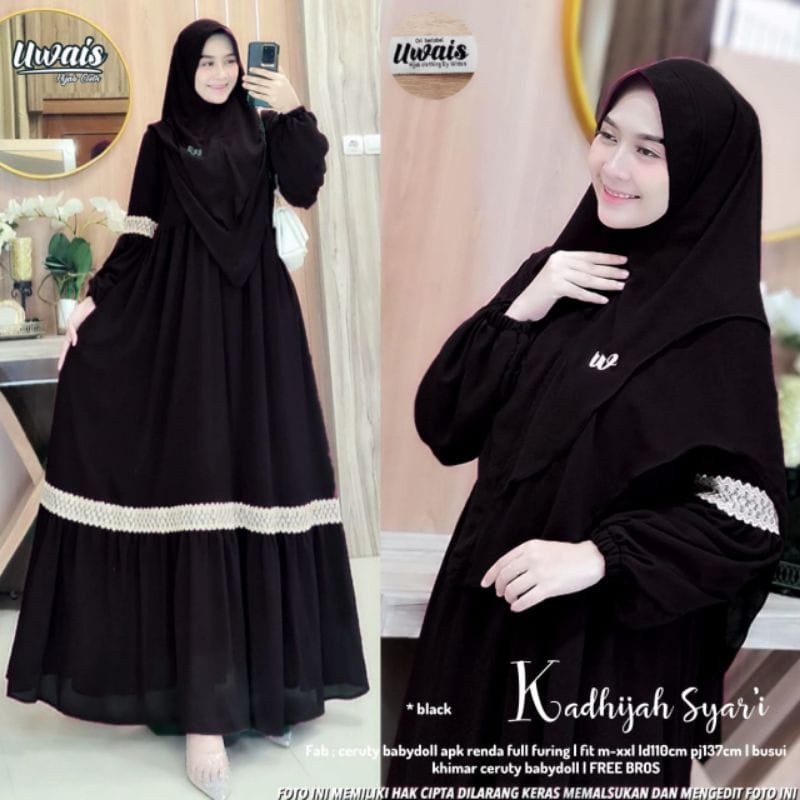 khadijah syari Gamis Syari Wanita Terbaru/Gamis Ceruty Babydoll Cantik/Khadijah Syari