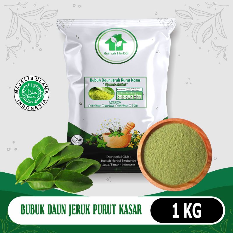 

Bubuk daun jeruk purut kasar murni kemasan 1kg