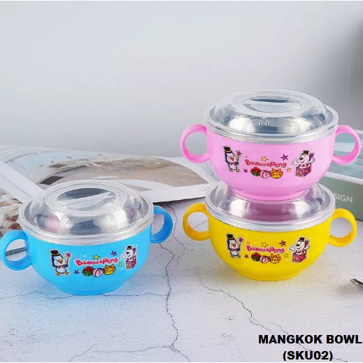 Mangkok Stainless Steel Kartun Dengan Penutup + Sendok
