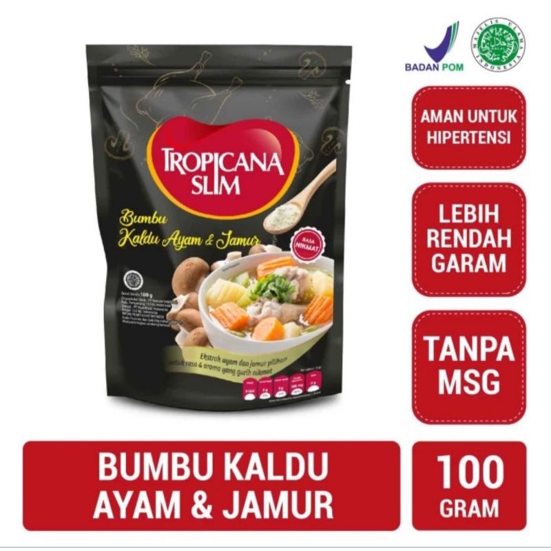 

Tropicana Slim Bumbu Kaldu Jamur & Ayam 100g - Rendah Garam, Bebas MSG