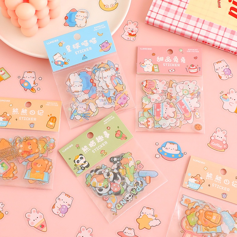 

Stiker Aesthetic Bahan PET Bear & Rabbit Series Lucu