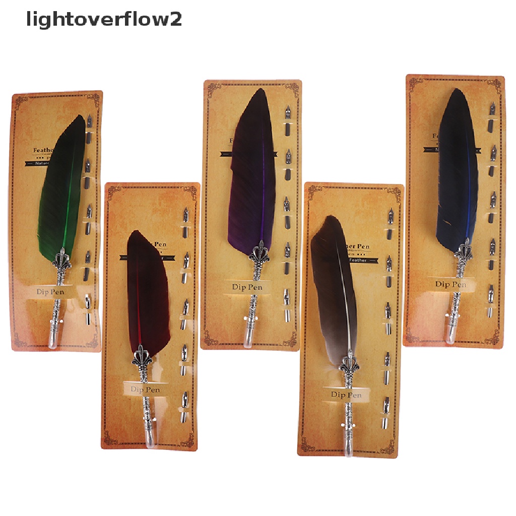 (lightoverflow2) 1 Set Pena Bulu Kalkun Vintage + 5pcs Ujung Pena