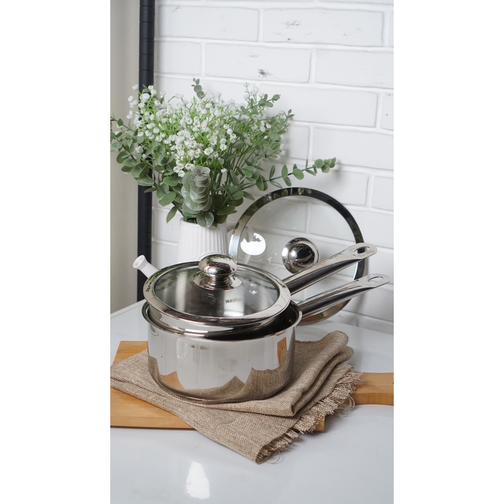 [NO COD] Maxim Saucepan Stainless 16cm + GLASS COVER