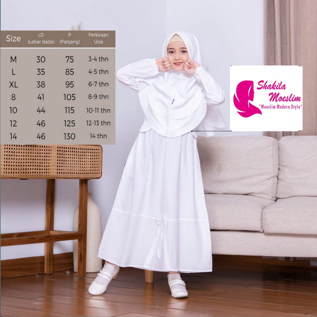 Baju Gamis Syari Anak Putih / Baju Muslim Anak Perempuan Putih Premium 3 4 5 6 7 8 9 10 11 12 13 14 