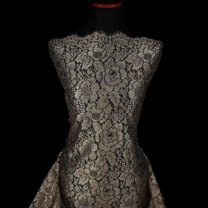 Brokat Perancis Exclusive Motif Bunga Mawar (Khaki) (Alta Moda)*