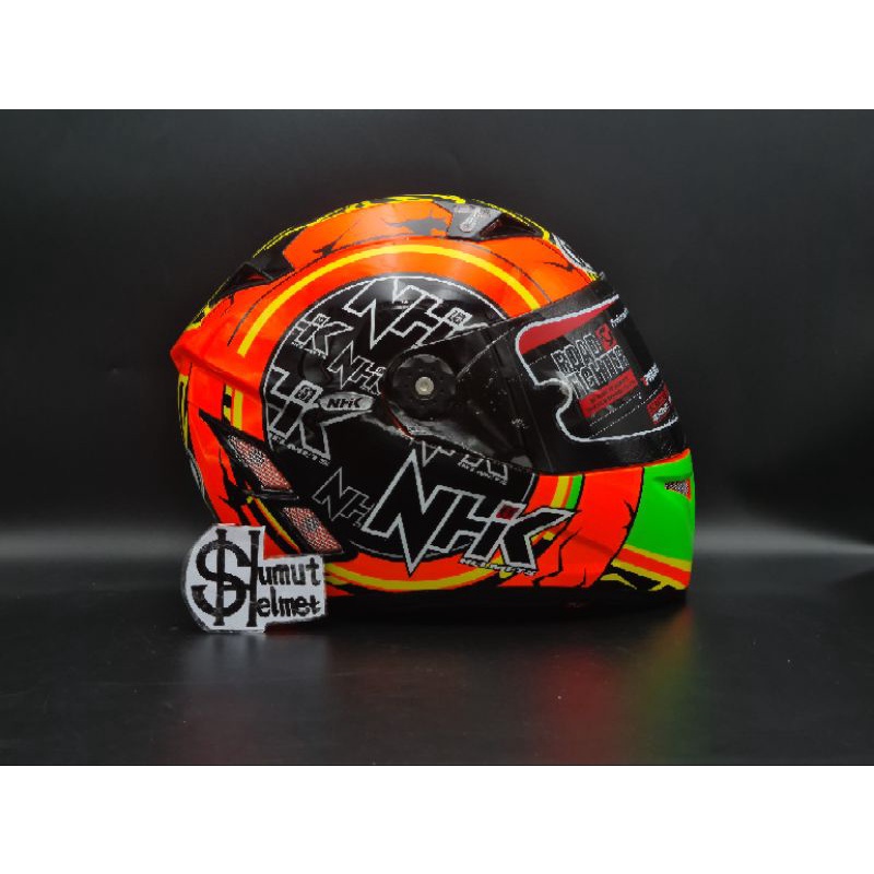 HELM FULLFACE NHK GP PRO TERMINATOR RACING MOTIF WARNA ORANGE FLUO BLACK GREEN