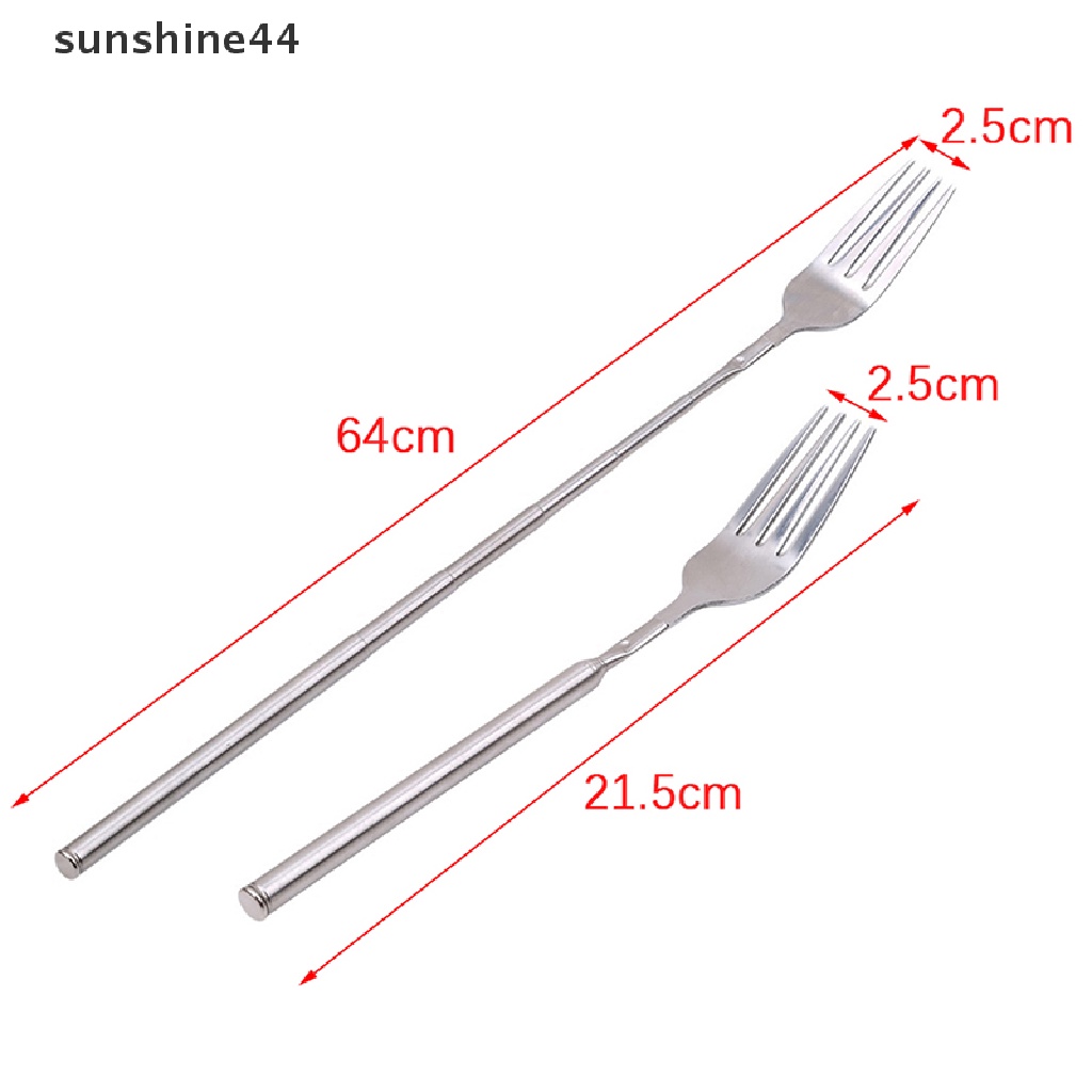 Sunshine Garpu Buah / Dessert Teleskopik Bahan Stainless Steel Warna Silver