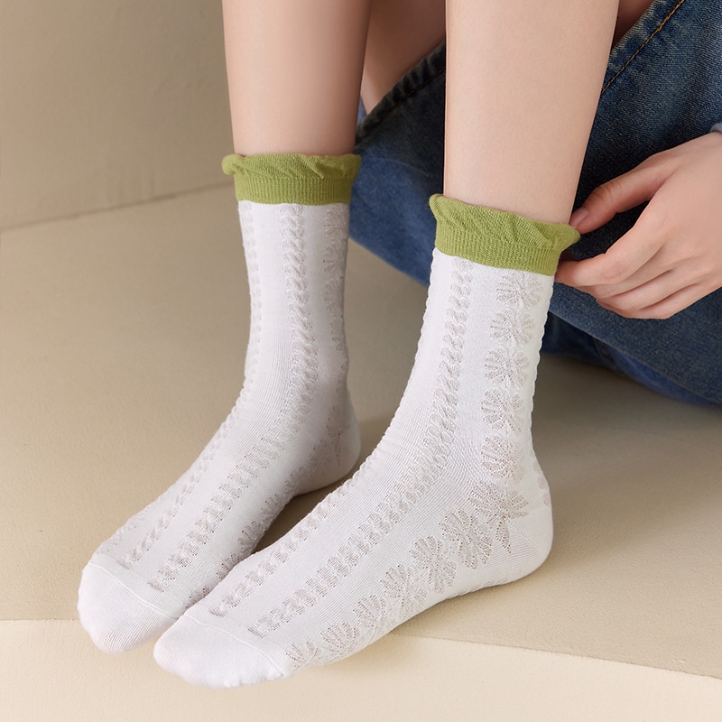 ♫ Megata ♫ A251 Kaos Kaki Wanita Motif Hijau Fashion Korea Women Sock Import Murah