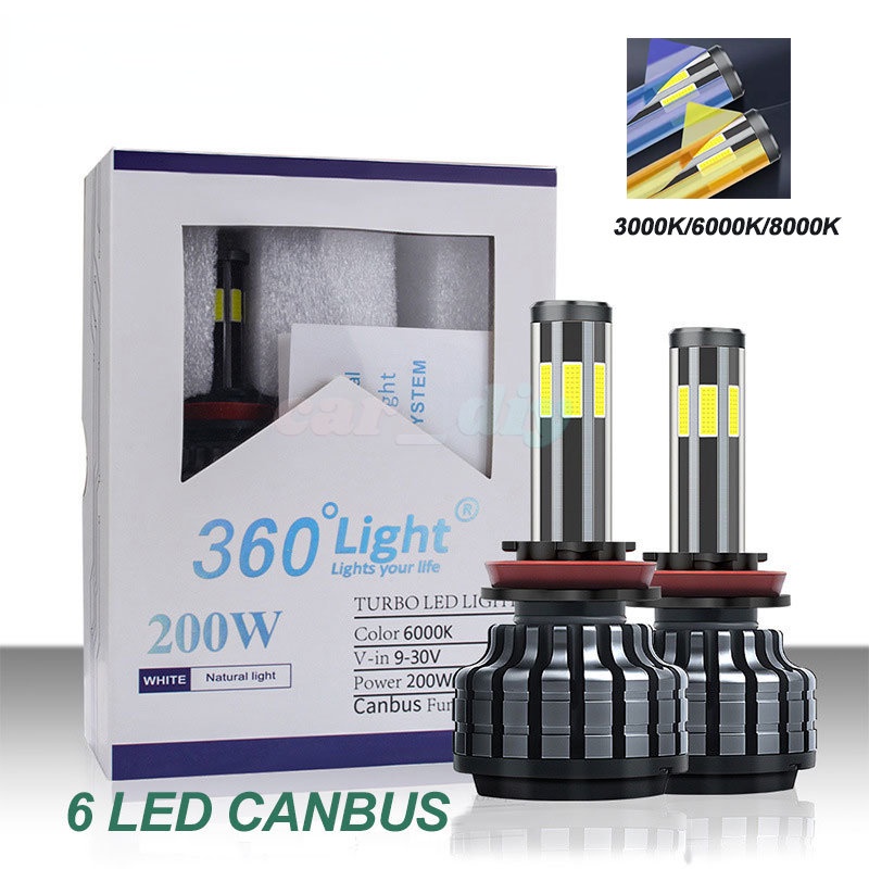 6000k 200W 6 Sisi H8 H3 H7 H9 26000LM 9006 / HB4 9005 / HB3 H4 H11 h1 10 / 6 / Enam Bohlam Lampu Kabut Depan Led 12V