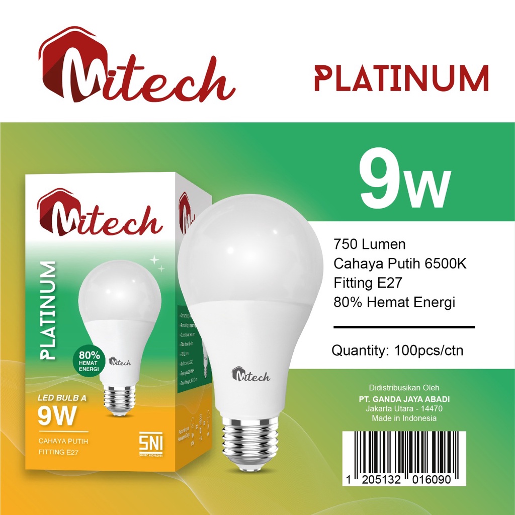 Lampu Led MiTech Platinum A Bulb 9w 9 Watt Bohlam Led Bergaransi 1Thn