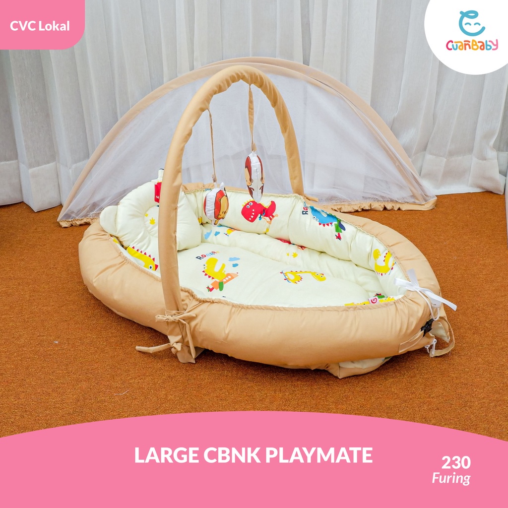 Kasur Bayi Kelambu Large CBNK Playmate Motif Dino Parade Mix Polos Milktea By Cuan Baby LARGE CBNK P