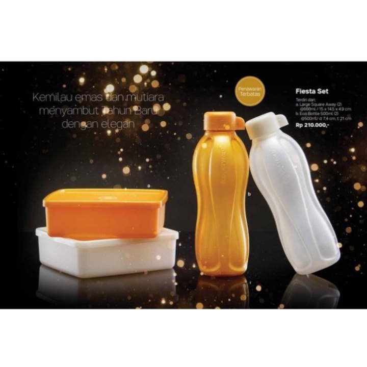 FIESTA SET TUPPERWARE / PROMO SET WADAH MAKAN DAN BOTOL MINUM TUPPERWARE LUNCH BOX SET LARGE SQUARE 