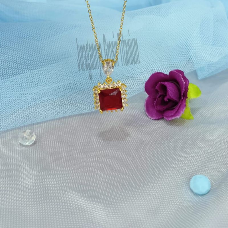 KALUNG BATU KOTAK PERMATA PERHIASAN TITANIUM  MEWAH ANTI KARAT&amp;ANTI LUNTUR