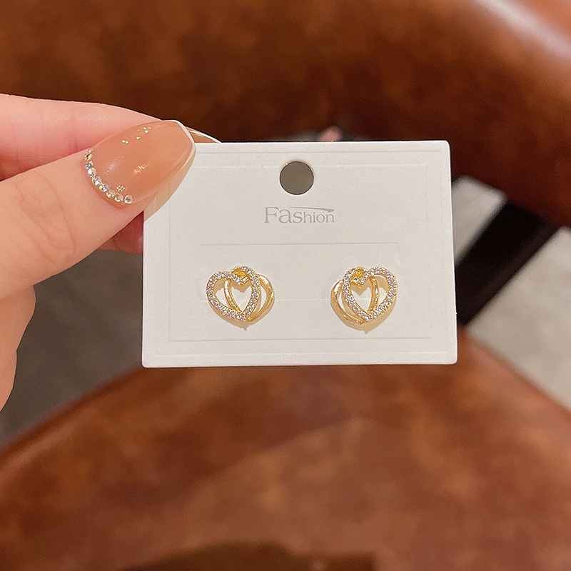 Anting Tusuk Sterling silver 925 Desain Hati Hias Berlian Imitasi Mewah Untuk Wanita